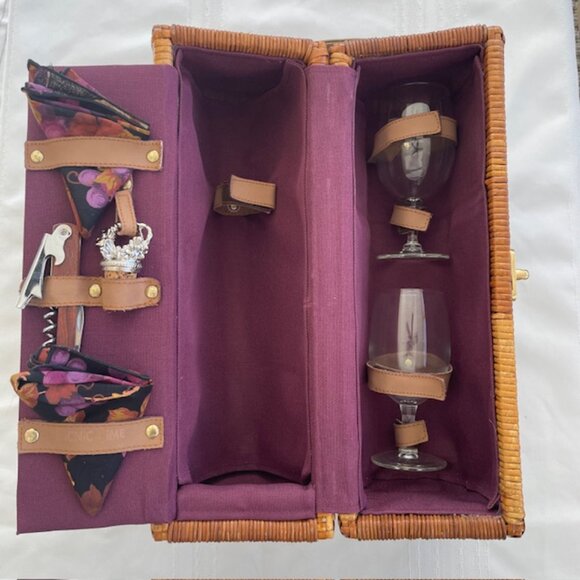 Bacchus Picnic Time Insulated Wicker Wine Basket Carrier Set with Strap - NWT - Picture 4 of 9